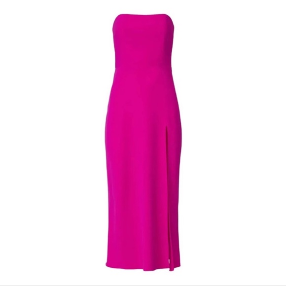 NEW AMANDA UPRICHARD Mandy Midi Dress Strapless High Slit Barbie Pink Small - Picture 6 of 8